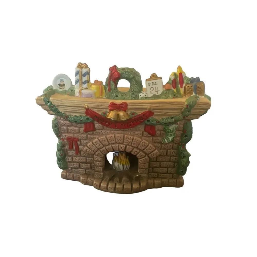Vintage ceramic lighted Christmas, Eve fireplace mantle light